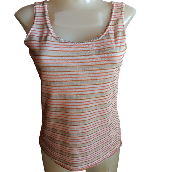 1OF1 Women's Medium Vintage Orange Striped Tank Top Sleeveless Casual Scoop Neck - Picture 2 of 7